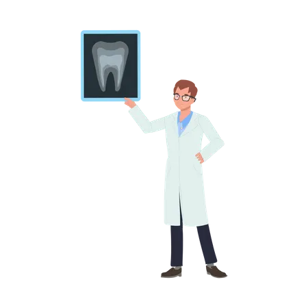 Dentista masculino con informe de rayos X dentales  Ilustración