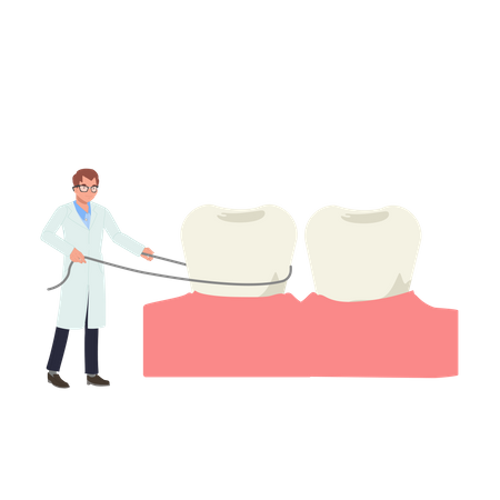Dentista masculino mostrando cómo usar hilo dental  Ilustración