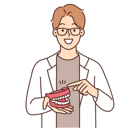 Dentista masculino sugiriendo salud dental  Ilustración