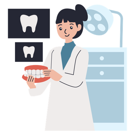 Dentista mostrando cuidados com os dentes  Ilustração