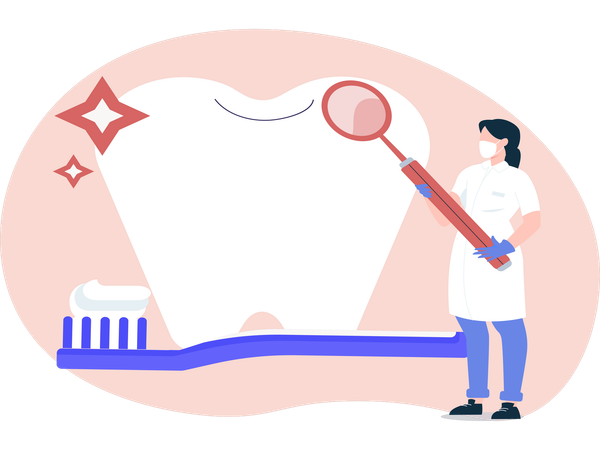 Dentista femenina revisa los dientes  Ilustración