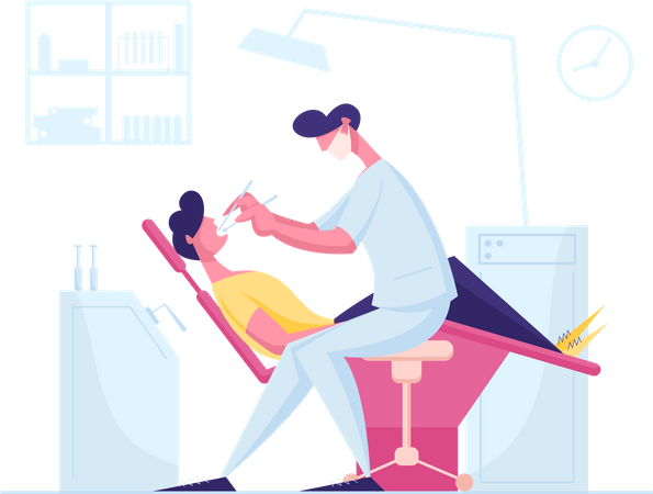 Dentista que realiza un chequeo o tratamiento bucal del cliente  Ilustración