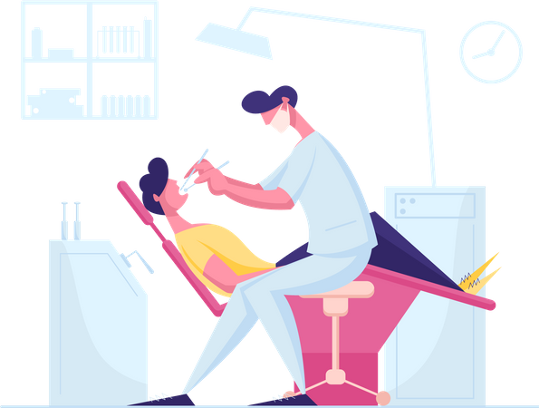 Dentista realizando exame ou tratamento oral do cliente  Ilustração