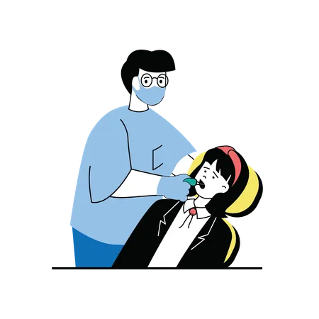 Dentista haciendo tratamiento de dientes  Ilustración