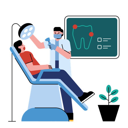 Dentista revisando los dientes del paciente  Ilustración