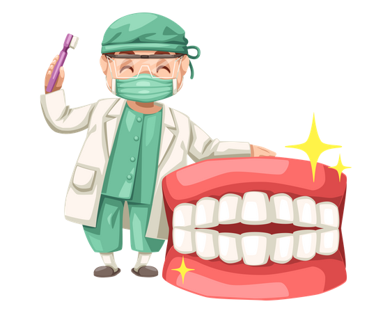 Dentista sugerindo dentes saudáveis  Ilustração