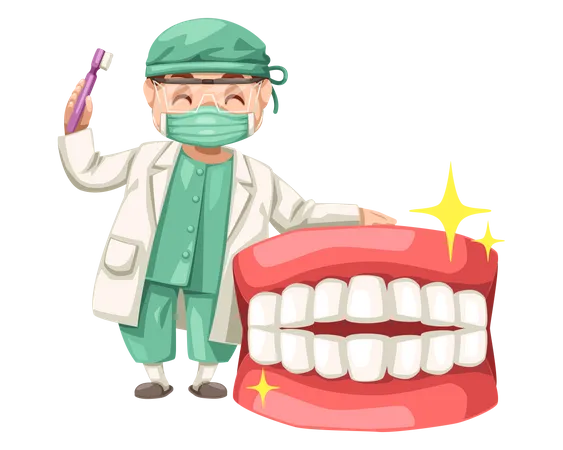 Dentista que sugiere dientes sanos  Ilustración