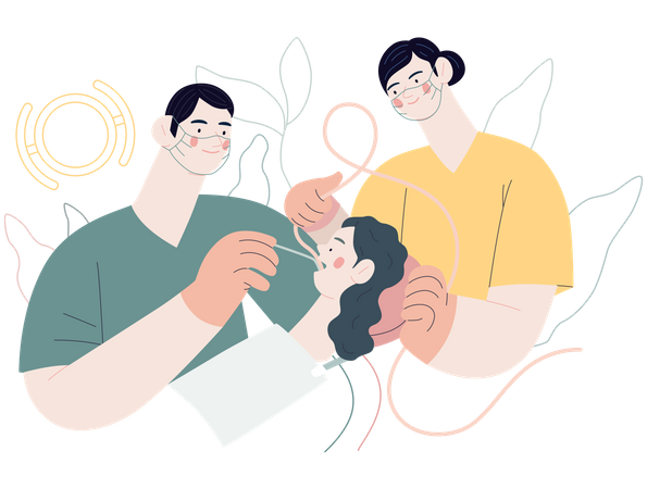 Dentista tratando a un paciente  Ilustración