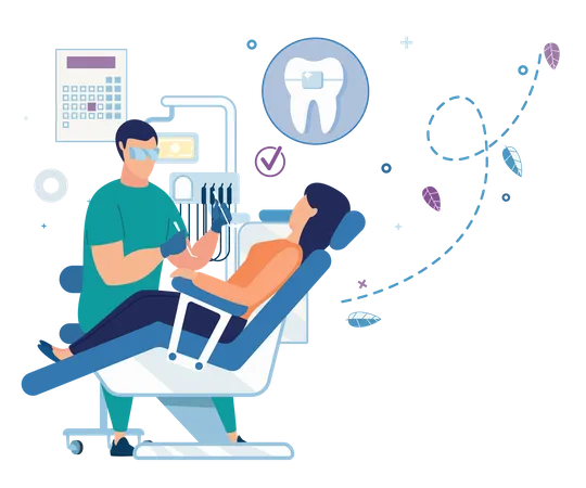 Dentista Com Ferramentas Dentarias E Aparelho De Paciente Mudam Com Sucesso Ilustração