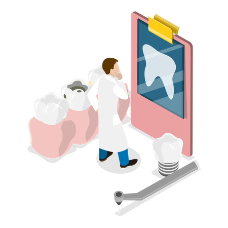 Dentista verificando radiografia do dente  Illustration