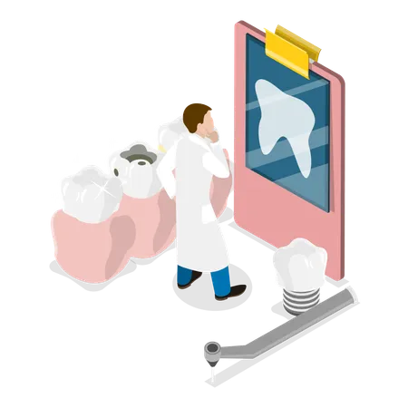 Dentista verificando radiografia do dente  Ilustração