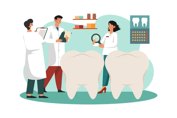 Dentistas discutem técnicas dentárias na clínica  Illustration