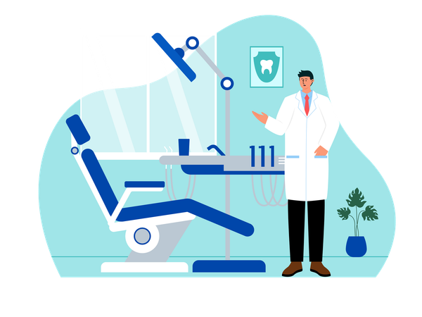 Dentiste debout dans la clinique Illustration