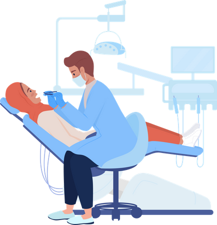 Dentiste examinant la cavité buccale du patient  Illustration