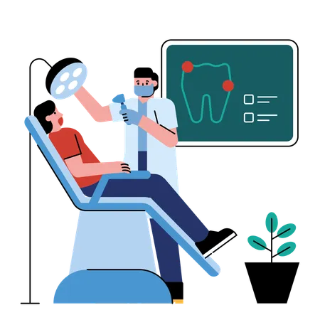 Dentiste vérifiant les dents du patient  Illustration