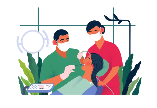 Dentiste effectuant un examen dentaire  Illustration