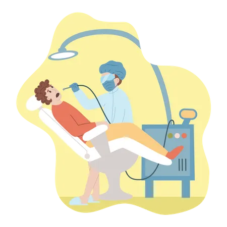 Dentiste effectuant un examen du patient  Illustration