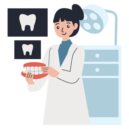 Dentiste montrant les soins dentaires  Illustration