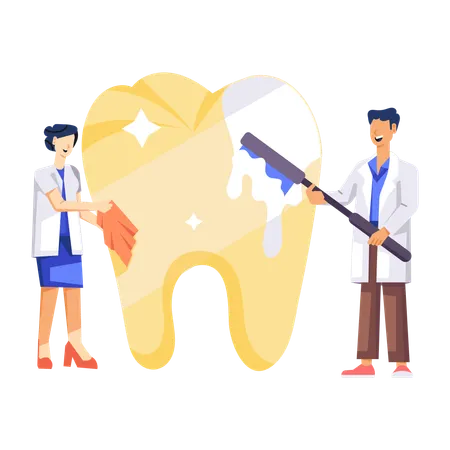 Dentiste nettoyant les dents  Illustration