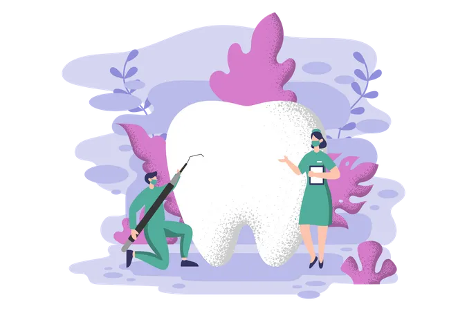 Dentiste nettoyant les dents  Illustration