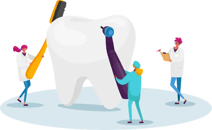 Dentists Checking Tooth for Caries Hole in Plaque Illustration