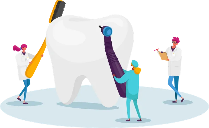 Dentists Checking Tooth for Caries Hole in Plaque  Illustration