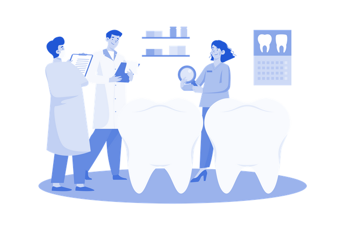 Dentists discuss teeth techniques in the clinic  Illustration