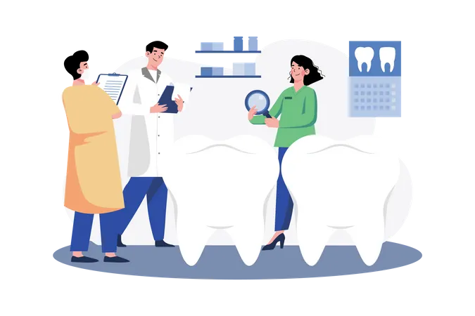 Dentists discuss teeth techniques in the clinic Illustration