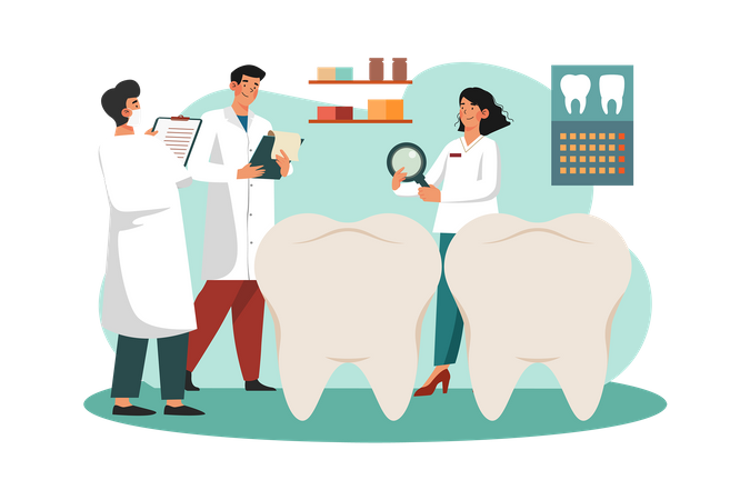 Dentists discuss teeth techniques in the clinic Illustration