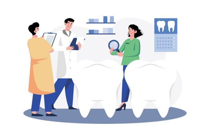 Dentists discuss teeth techniques in the clinic  Illustration