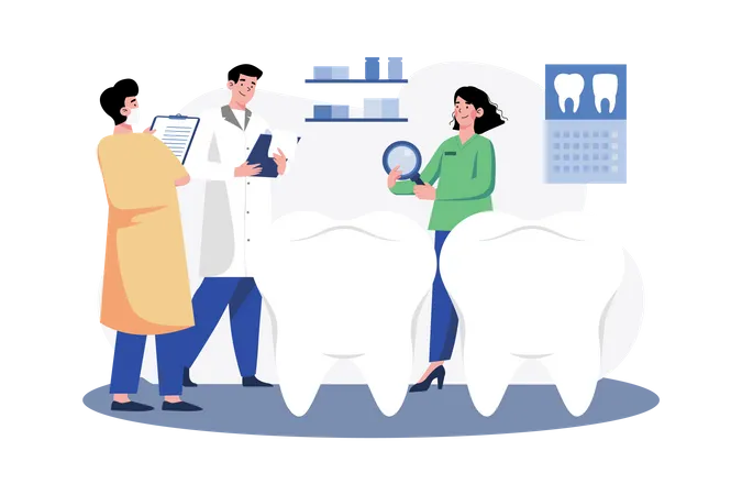 Dentists discuss teeth techniques in the clinic  Illustration