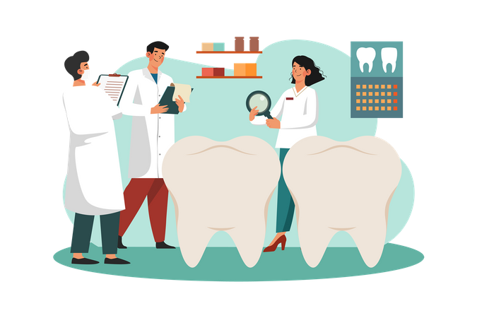 Dentists discuss teeth techniques in the clinic  Illustration