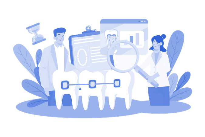 Dentists explaning  teeth braces model  Illustration