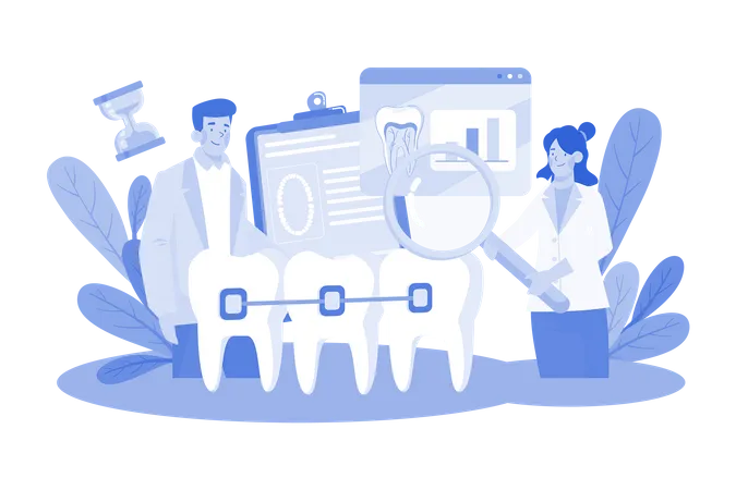 Dentists explaning  teeth braces model  Illustration