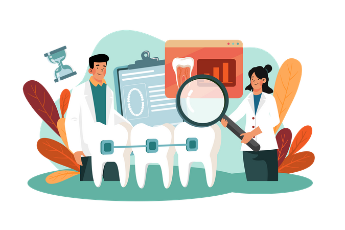 Dentists present procedure braces correction  Illustration