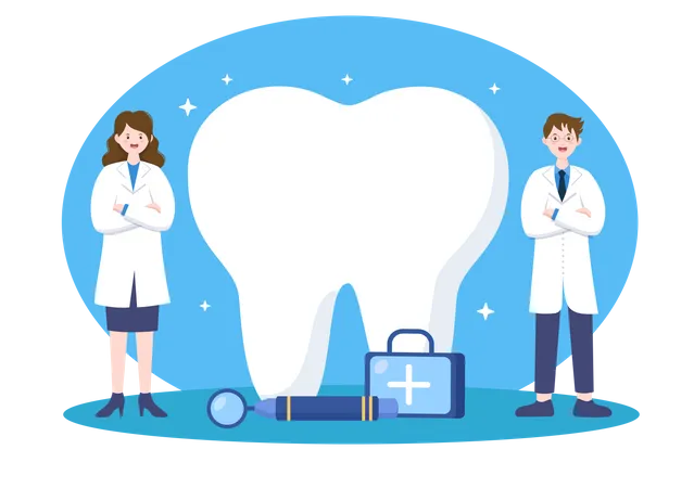 Dentists standing near teeth Illustration