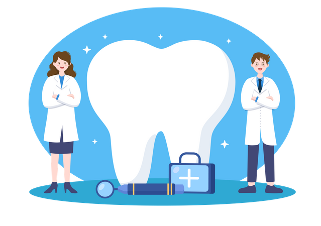 Dentists standing near teeth  Illustration