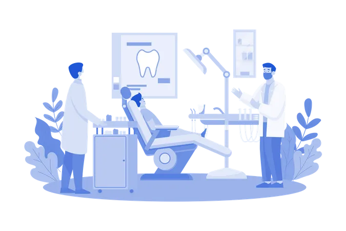 Dentists Treating Patients' Teeth In The Clinic  Illustration