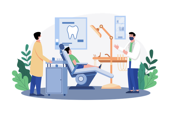 Dentists treating patients' teeth in the clinic Illustration