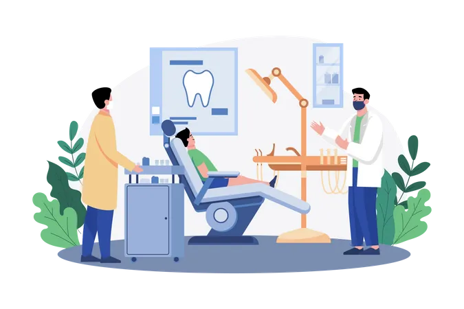 Dentists treating patients' teeth in the clinic Illustration