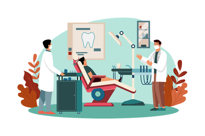 Dentists treating patients' teeth in the clinic  Illustration