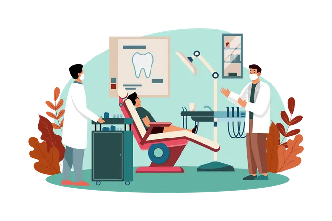 Dentists treating patients' teeth in the clinic  Illustration