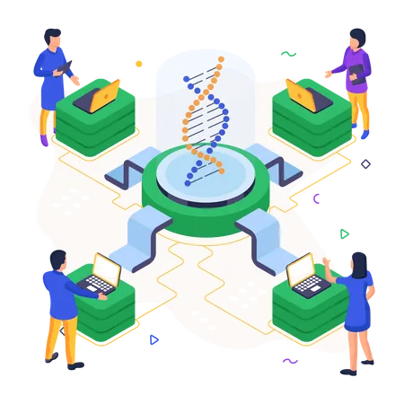 DNA Illustration In Isometric Design Illustration