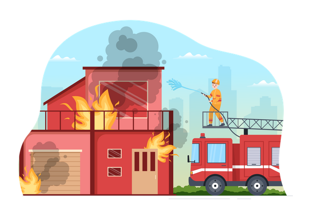 Departamento de Bomberos con casa de extinción de bomberos  Ilustración