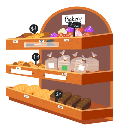Departamento de panadería en supermercado  Ilustración
