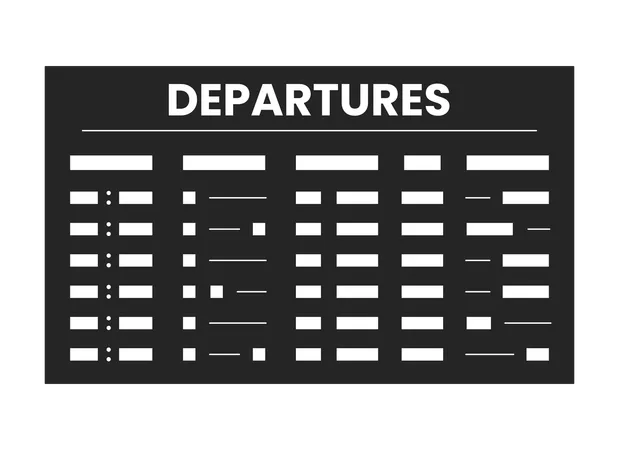Departure Board Flat Monochrome Isolated Vector Object Airport Timetable International Flight Editable Black And White Line Art Drawing Simple Outline Spot Illustration For Web Graphic Design Illustration