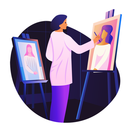 Depicting ar artist painting on canvas  Illustration