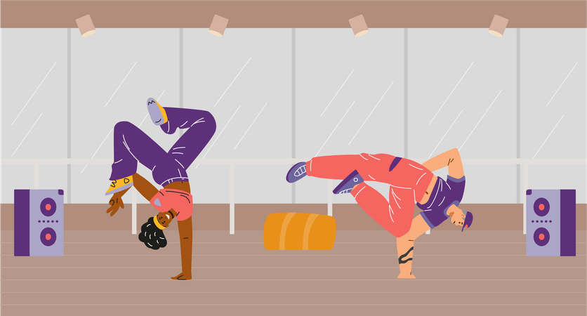 Depicting breakdancing dancers  Illustration