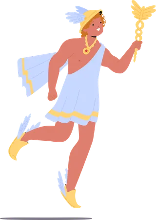 Depicting Hermes  Ancient Greek God Known For His Speed And Cunning Holding His Iconic Caduceus  Illustration