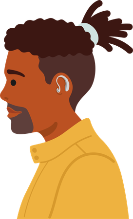 Depicting Man With Hearing Aid In Right Ear  Illustration